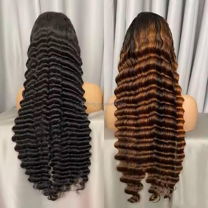 Double Drawn 40 Inches Full Frontal Deep Wave Natural Color