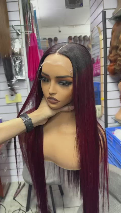 Virgin silky straight two tone  5 by 5 closure wig 26 inches
