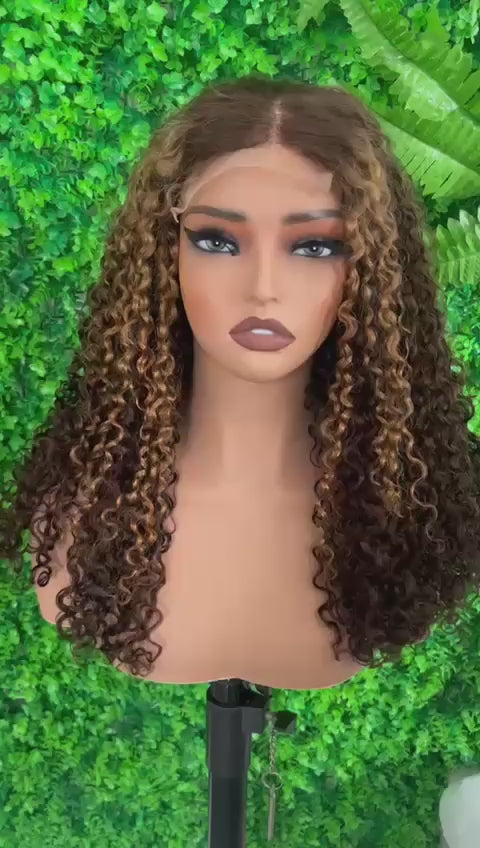 18 Inches Birth Mark Coffee Brown SDD Pixie Curls 5 by 5 Closure Wig