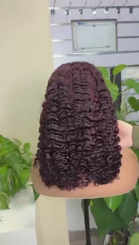 SDD Burmese Curls Closure Wig Burgundy color 16 Inches