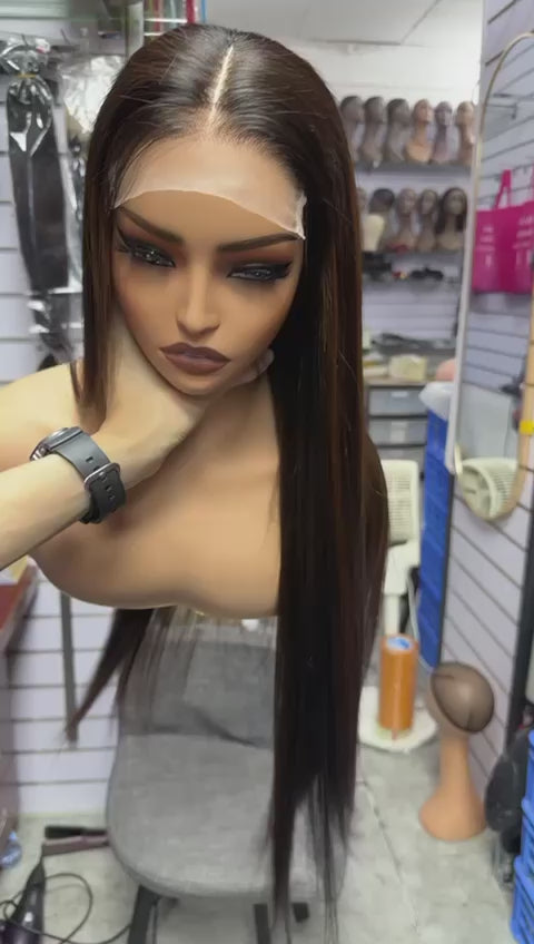 Virgin silky straight wig Closure fringe wig 26 inches
