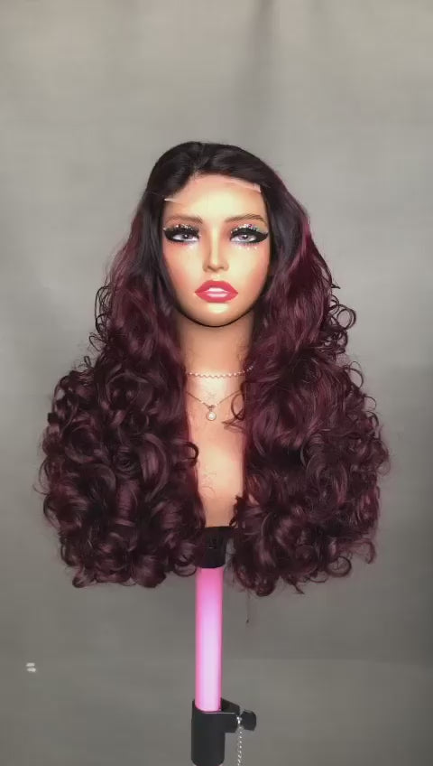 Double Drawn burgundy colour Bouncy wig Paired with 5 by 5 closure 