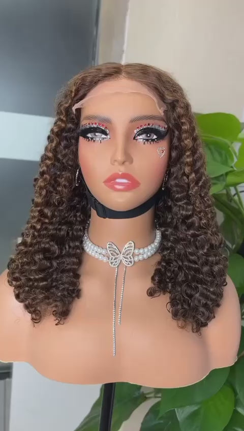 SD Piano Color Burmese Curls 18 Inches Long Paired with 5 by 5 Closure 