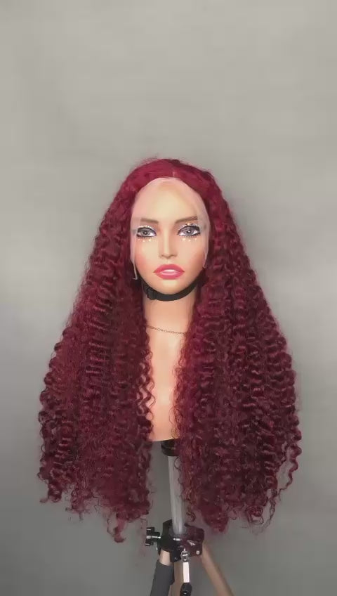 SDD Burmese Curls Burgundy Color 28 Inches Full Frontal